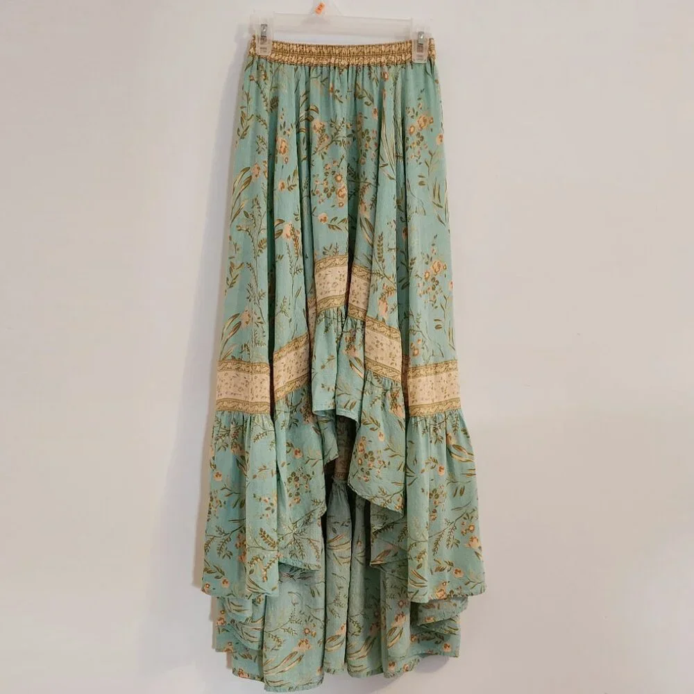 Spell High Low Skirt in Aqua and Beige - Picture 7 of 16